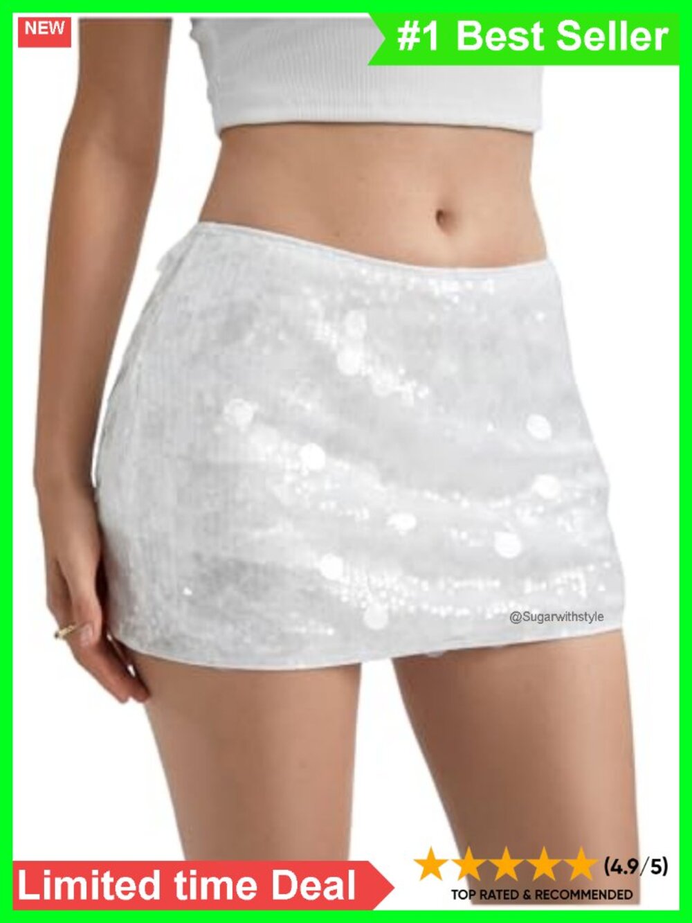 Sparkly Sequin Mini Skirt with Shorts Underneath Elastic Waist Y2K Rave Party